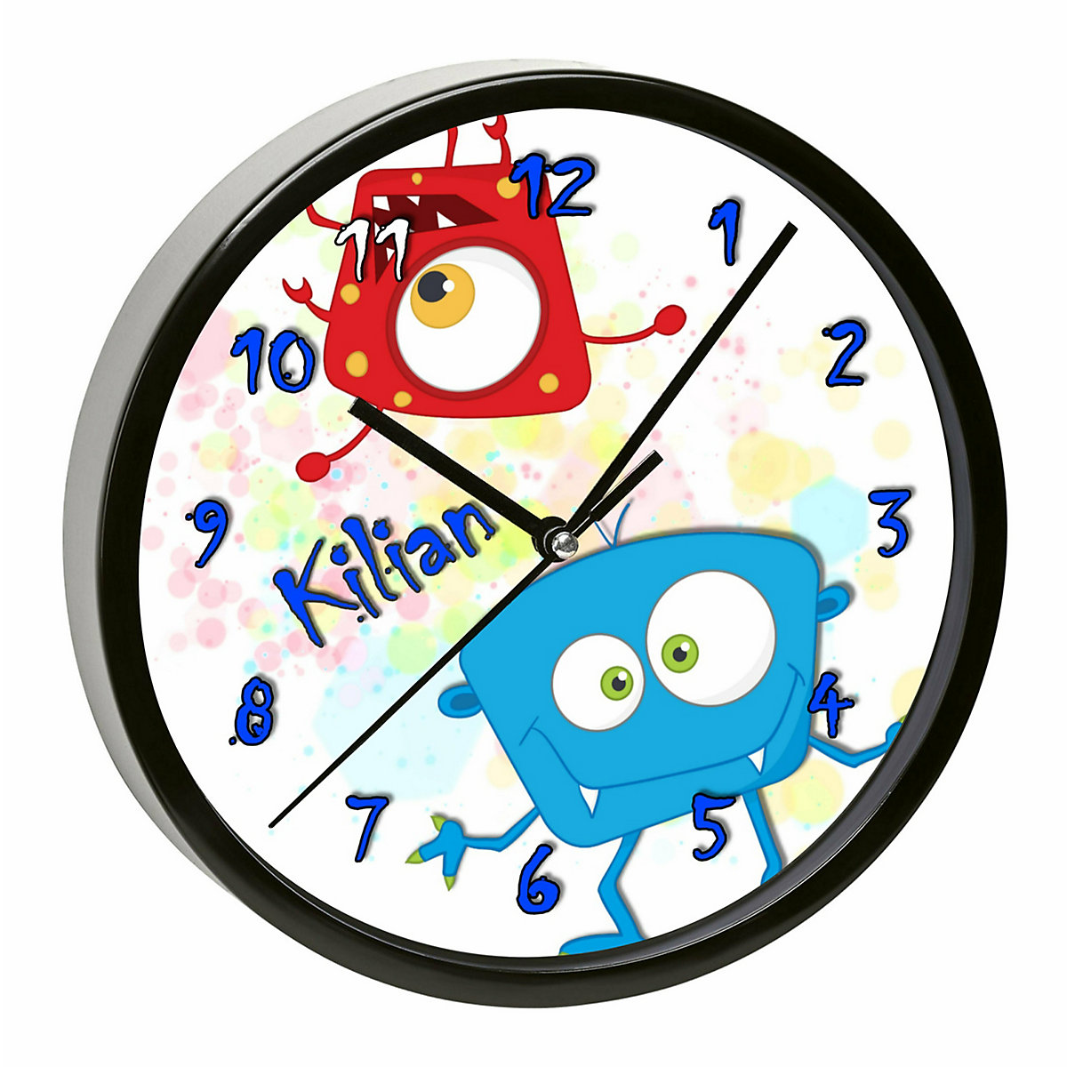 Kinder Wanduhr personalisiert mit Name Monster Farbkleks