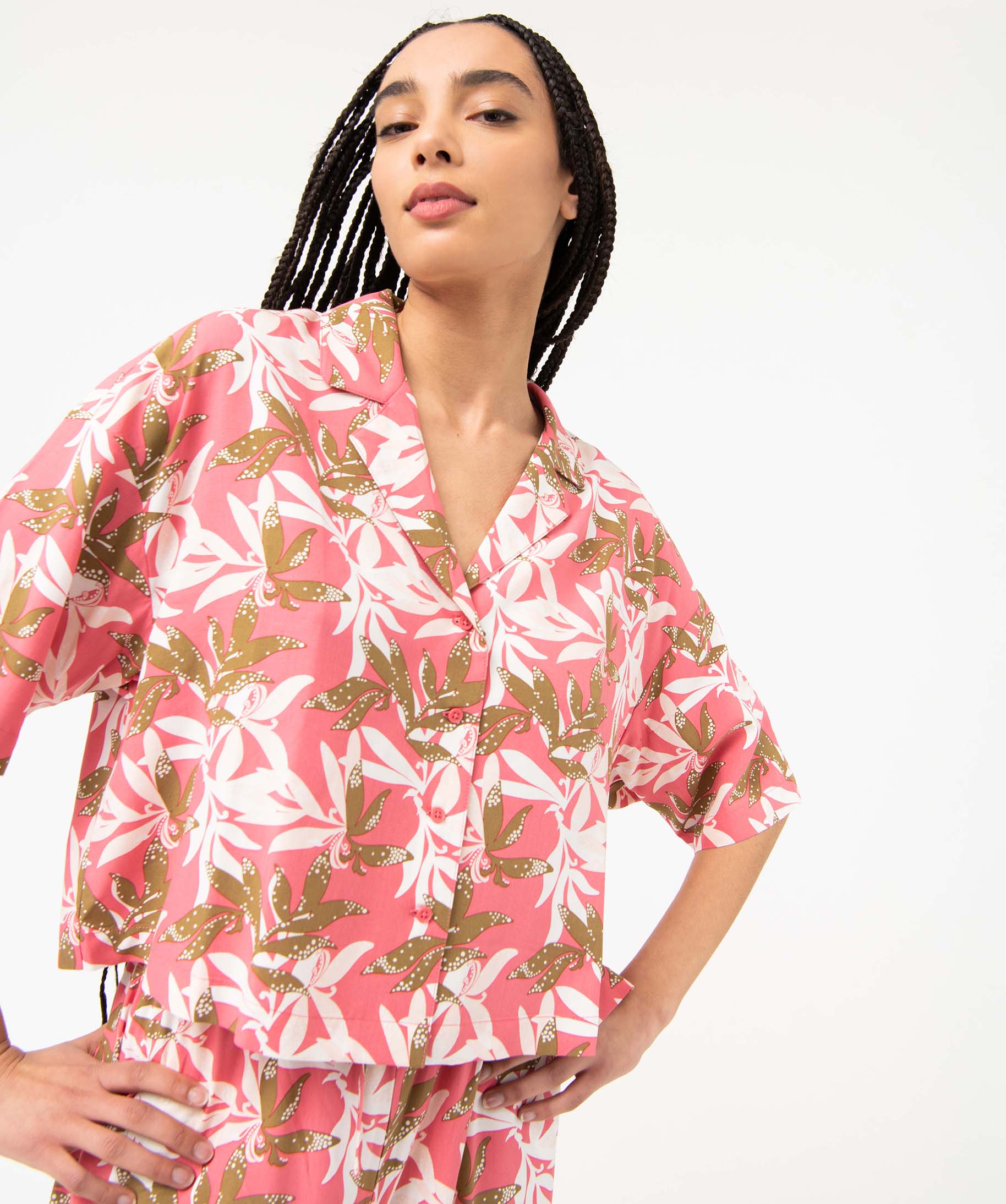 Veste de pyjama fluide courte imprimée femme imprime | GEMO