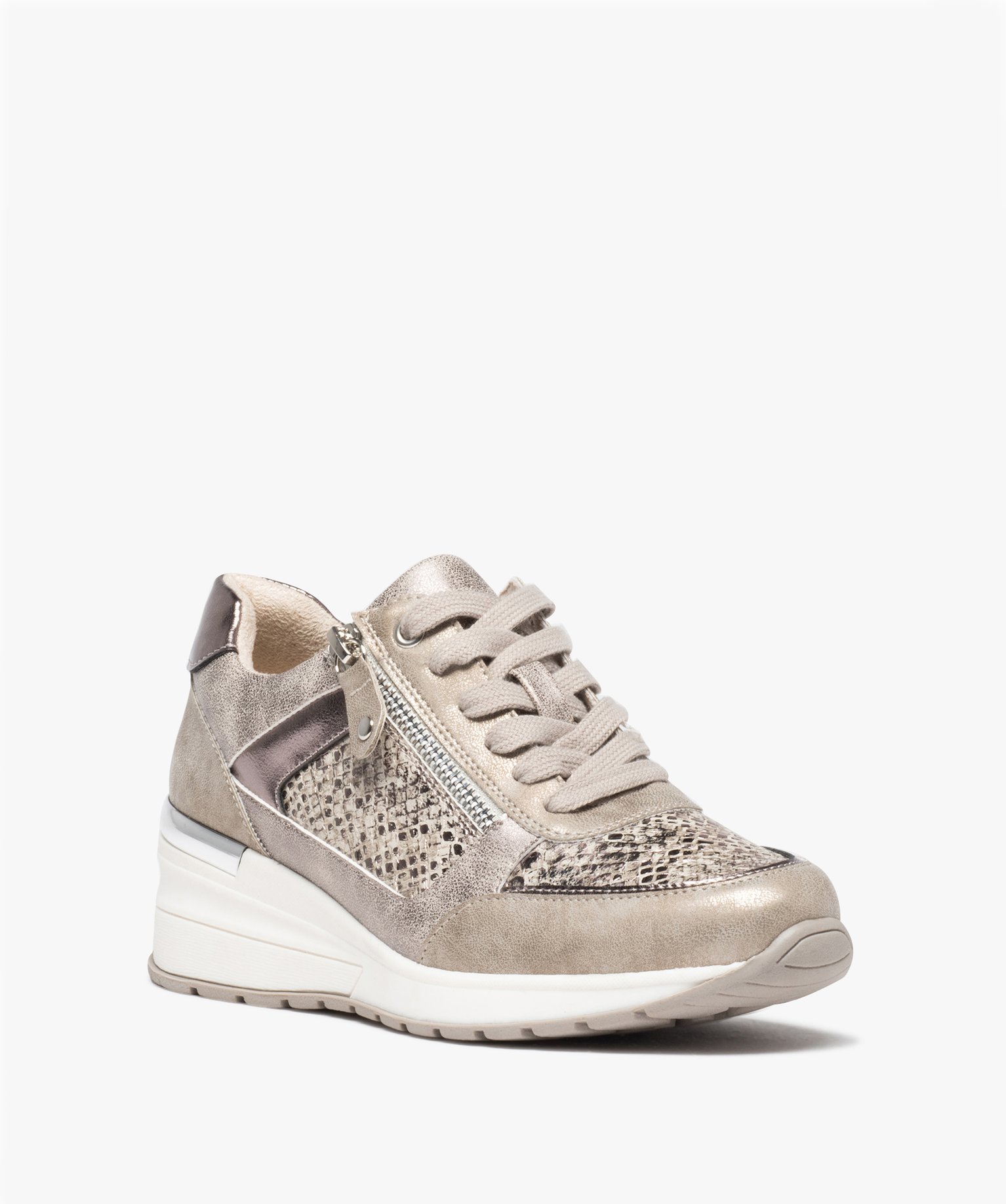 Baskets femme compensées imitation croco à zip gris | GEMO