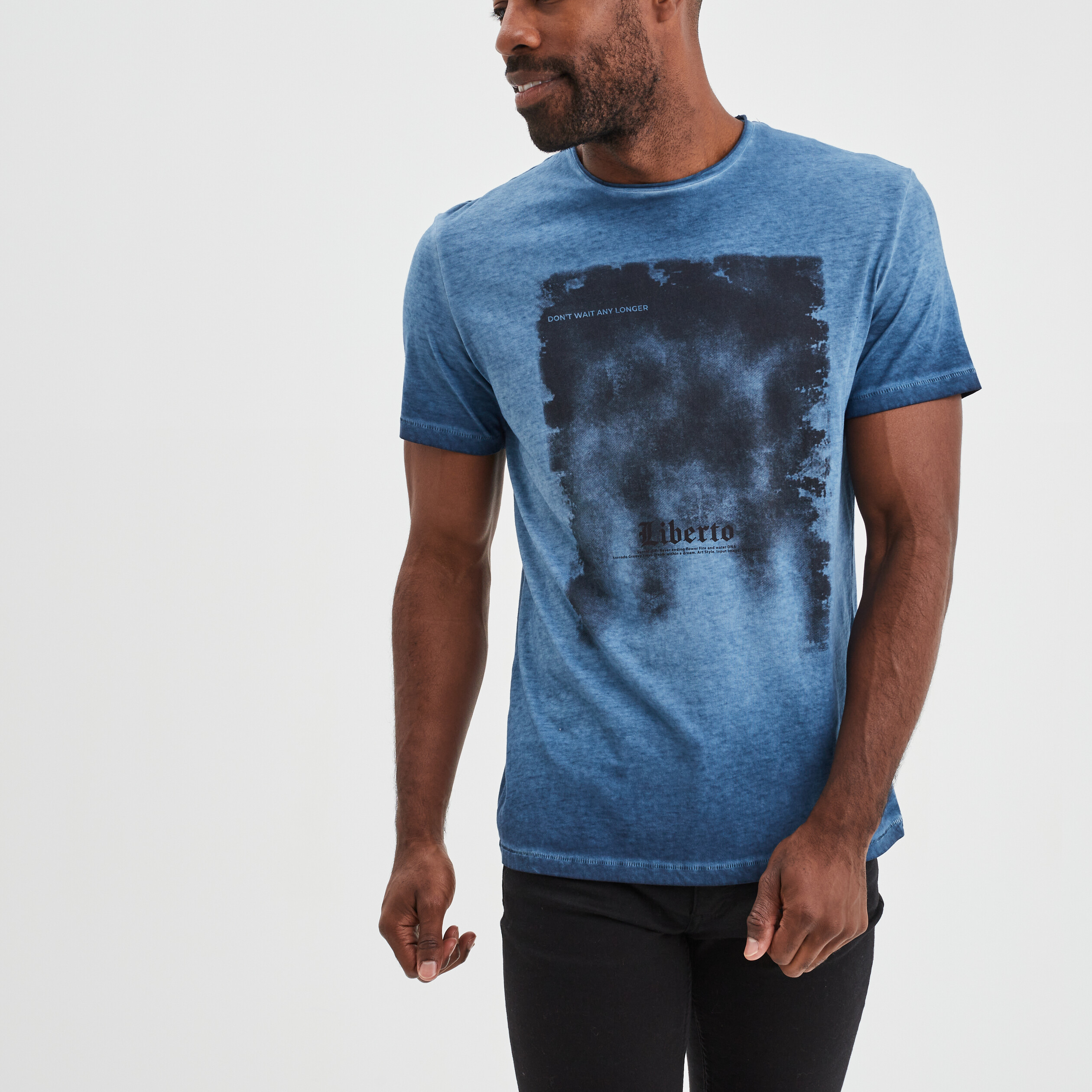 T-shirt manches courtes coton Liberto bleu marine homme | La Halle
