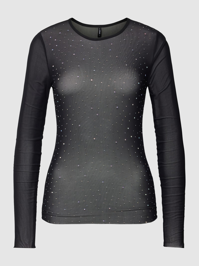 Longsleeve mit Strasssteinbesatz Modell 'ELSA' in black