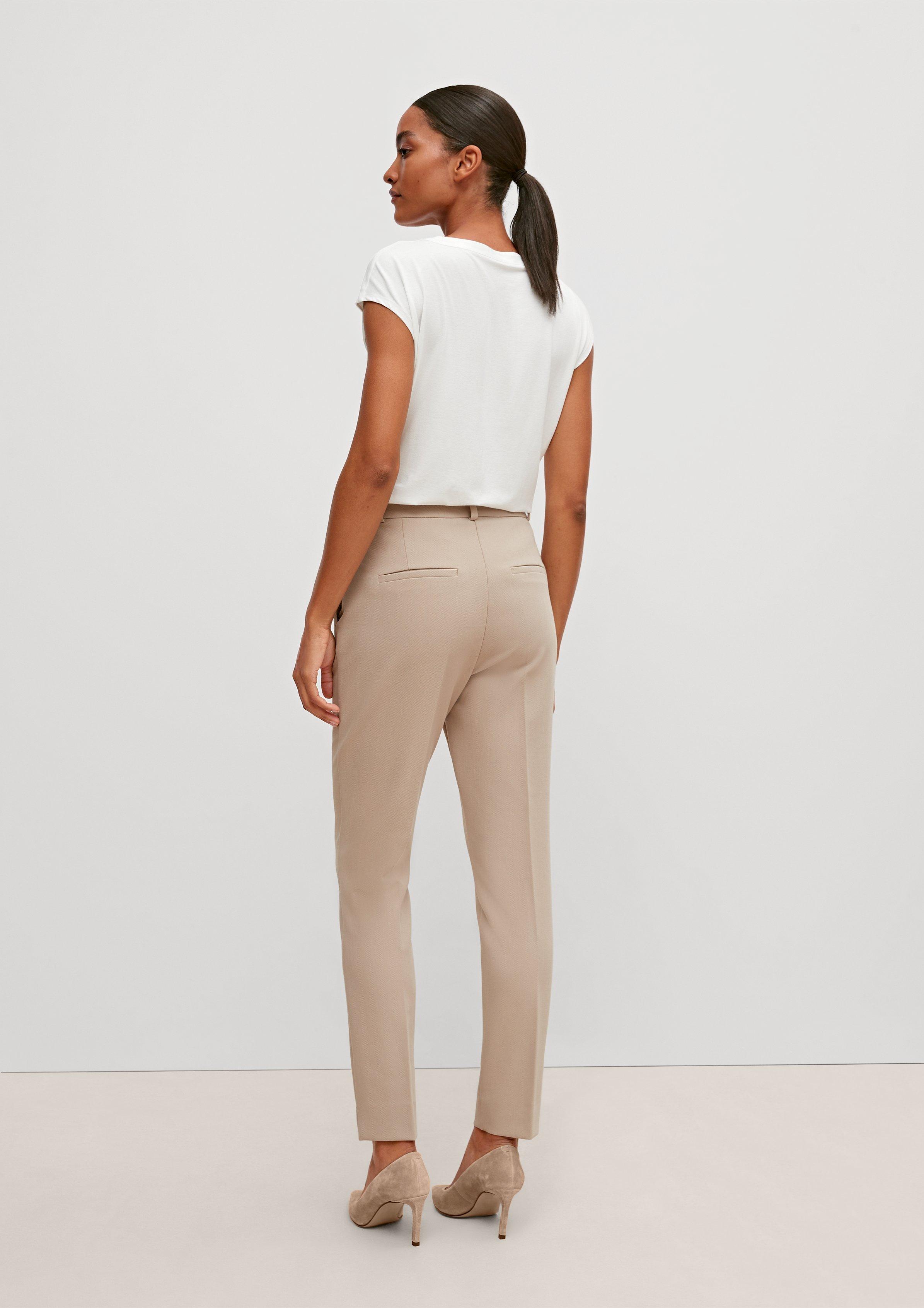 Regular: Stoffhose mit Fischgrat-Muster - helles beige