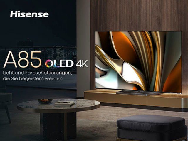 Hisense 55A85H OLED-Fernseher (139 cm/55 Zoll, 4K Ultra HD, Smart-TV, 120Hz, HDMI 2.1, Dolby Vision IQ, USB Recording, Sprachassistenten)