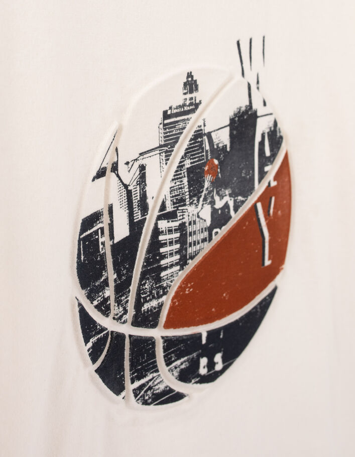 T-shirt écru visuel ballon basket embossé garçon