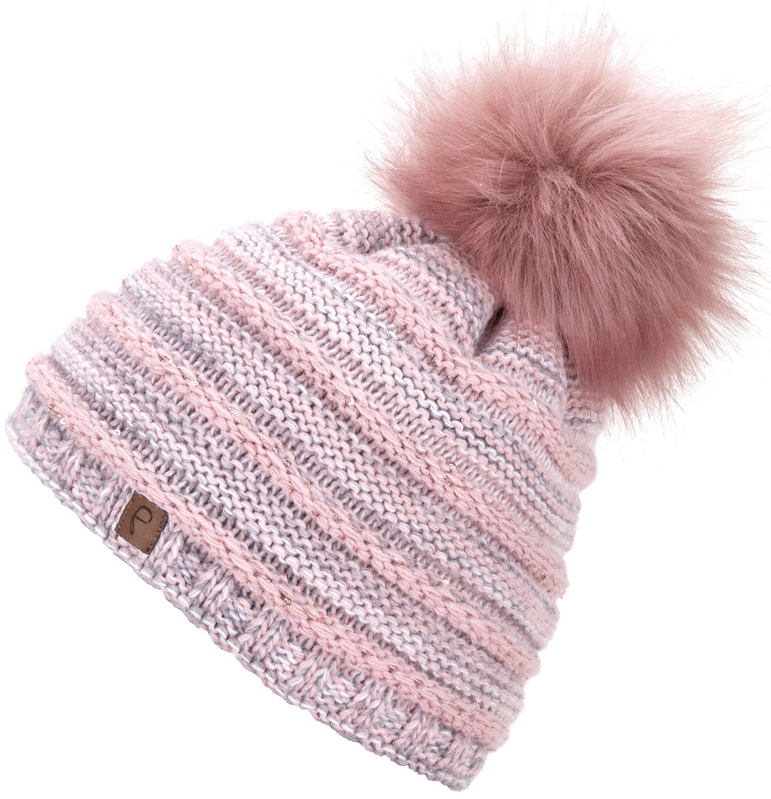Faera Bommelmütze Wintermütze Damen Bommelmütze Mütze Beanie Haube gefüttert Strickmütze