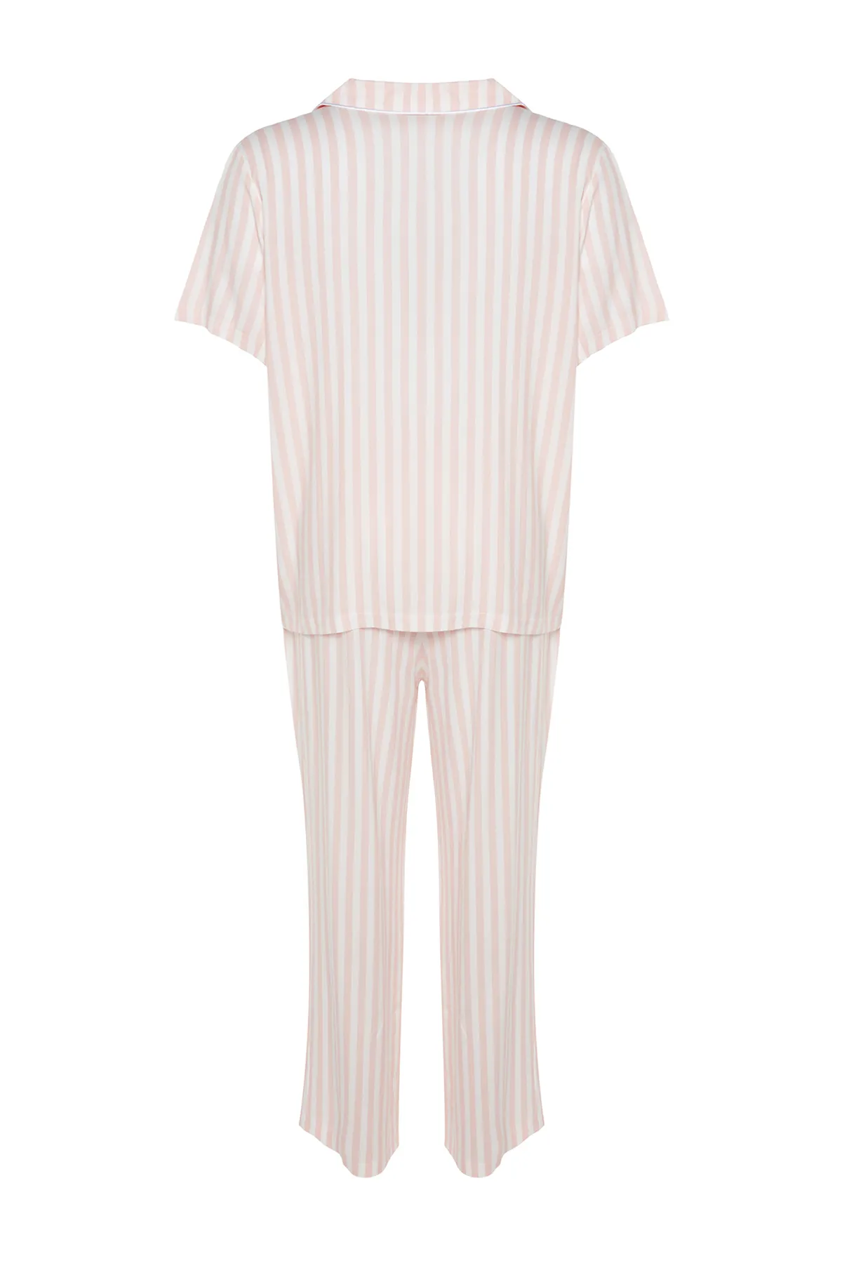 Trendyol Curve  Rosa gestreiftes, gewebtes Pyjama-Set mit Hemdkragen TBBAW24PT00000