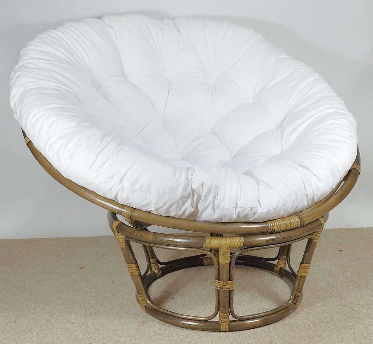 Rattani Rattanstuhl Rattan Papasan Sessel inkl. hochwertigen Polster D 110 cm darkbrown
