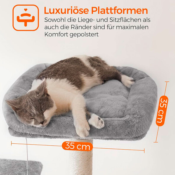 Katzenhaus 143 cm, mit 4 Kratzsäulen, 2 Plattformen, Hängematte und Höhle