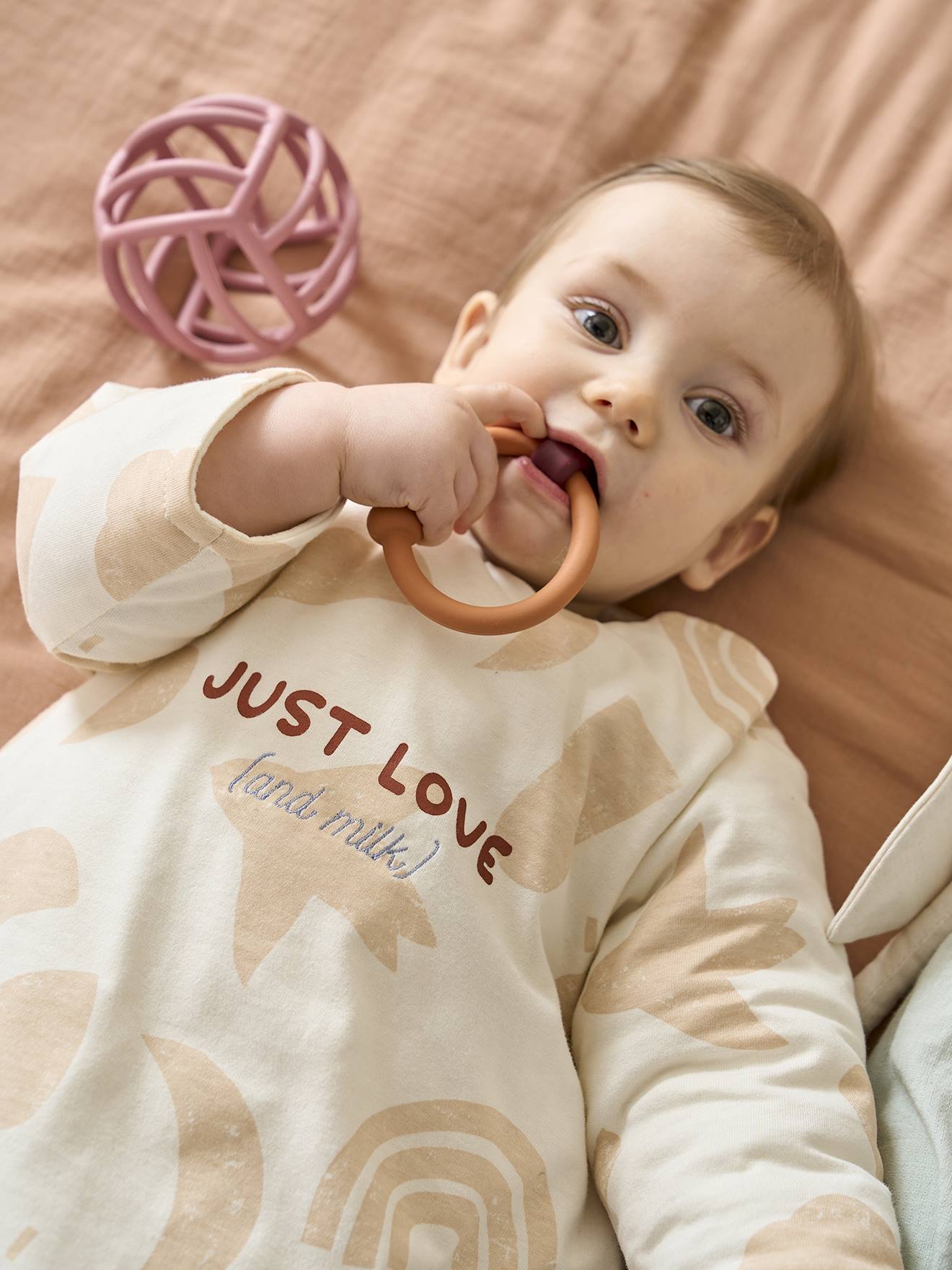 Vertbaudet Bio-Kollektion: Baby Winterschlafsack HAPPY SKY - beige bedruckt