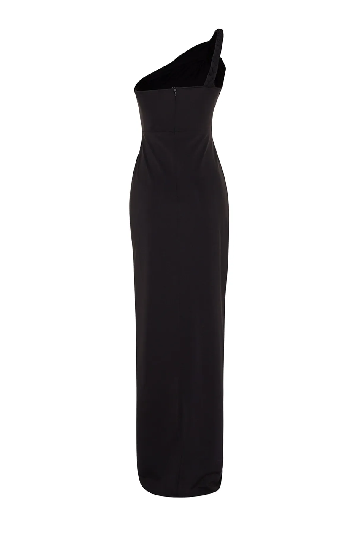 Trendyol Collection  Schwarzes, zweireihiges, langes Abendkleid aus Strick TPRSS23AE00056