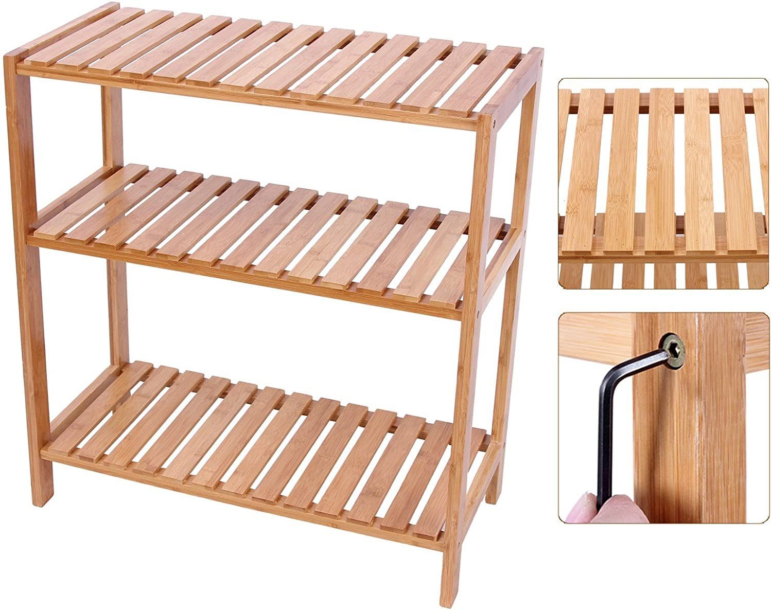 SONGMICS Badregal Badezimmerregal, Standregal aus Bambus, naturfarben