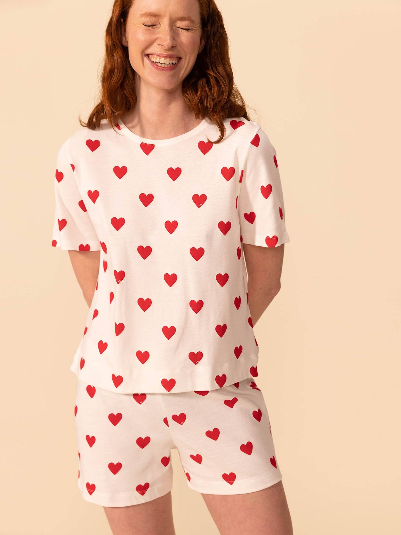Petit Bateau Damen Sommer-Schlafanzug PETIT BATEAU, Bio-Baumwolle - weiß