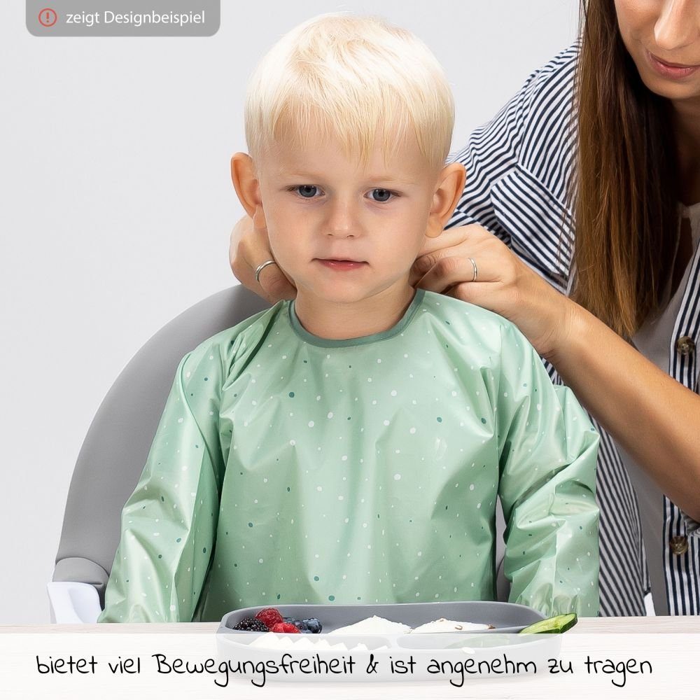 MiaMia Lätzchen Grün, (3-St), Baby Ärmellätzchen 3er Pack mit Auffangschale & Klettverschluss