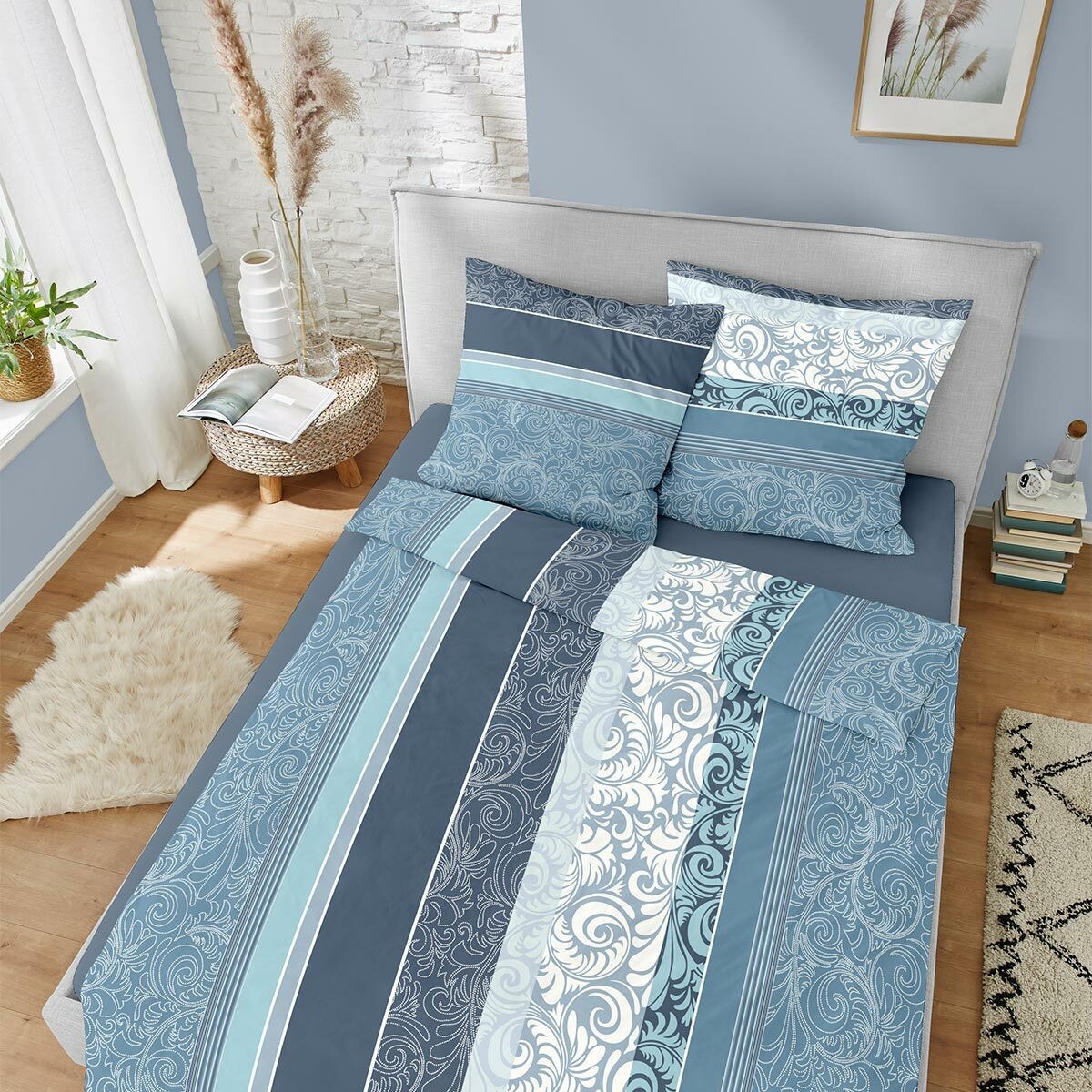 Traumschlaf Biber Bettwäsche Paisley blau