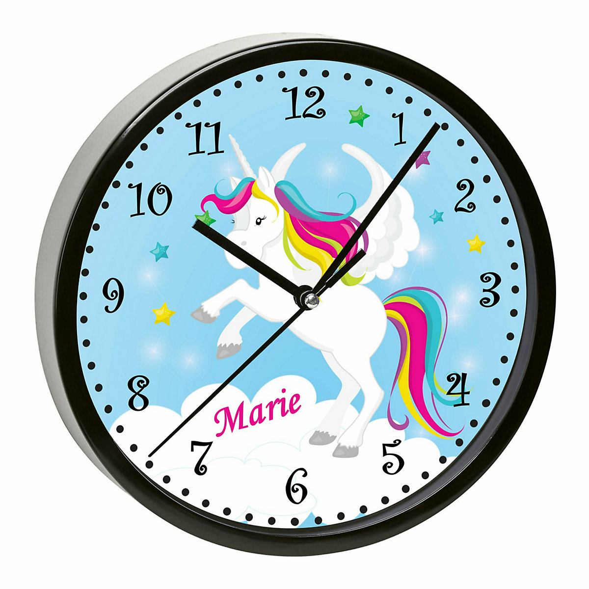 Kinder Wanduhr personalisiert mit Name Pegasus Blau
