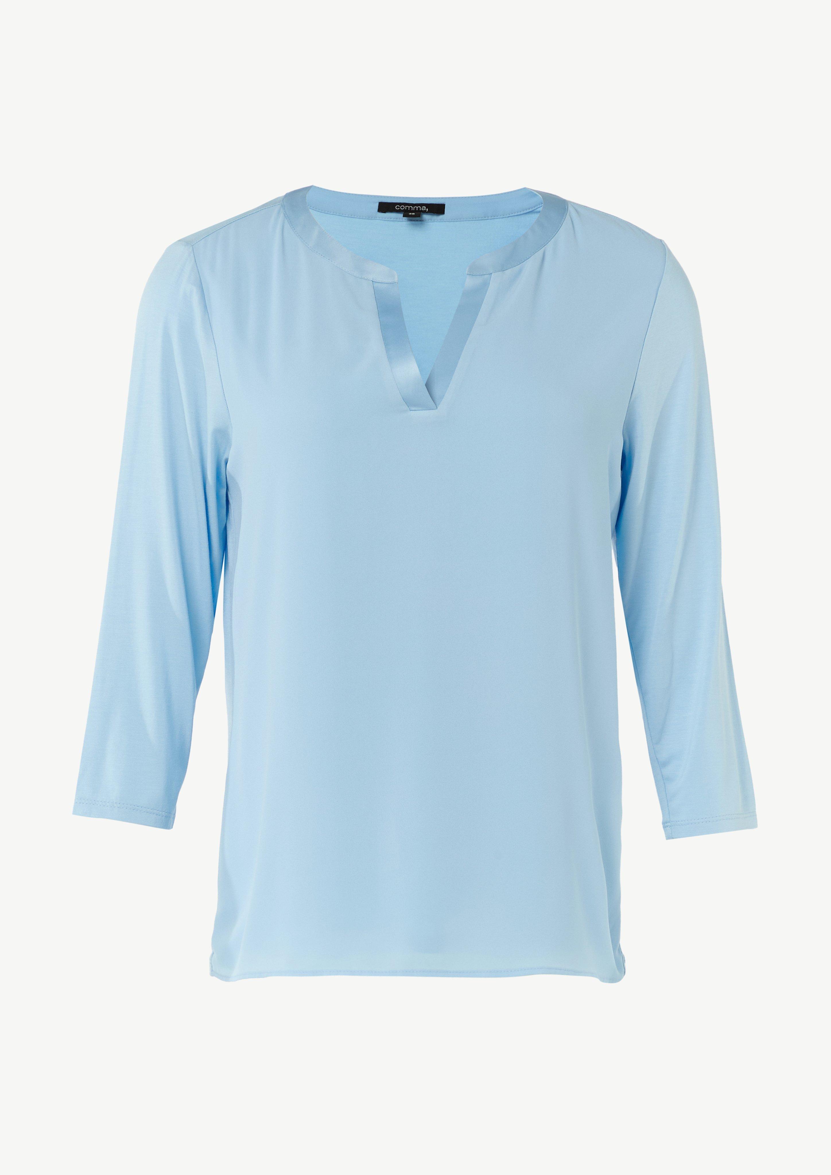 Jersey-Shirt im Farbricmix mit 3/4-Ärmeln - hellblau
