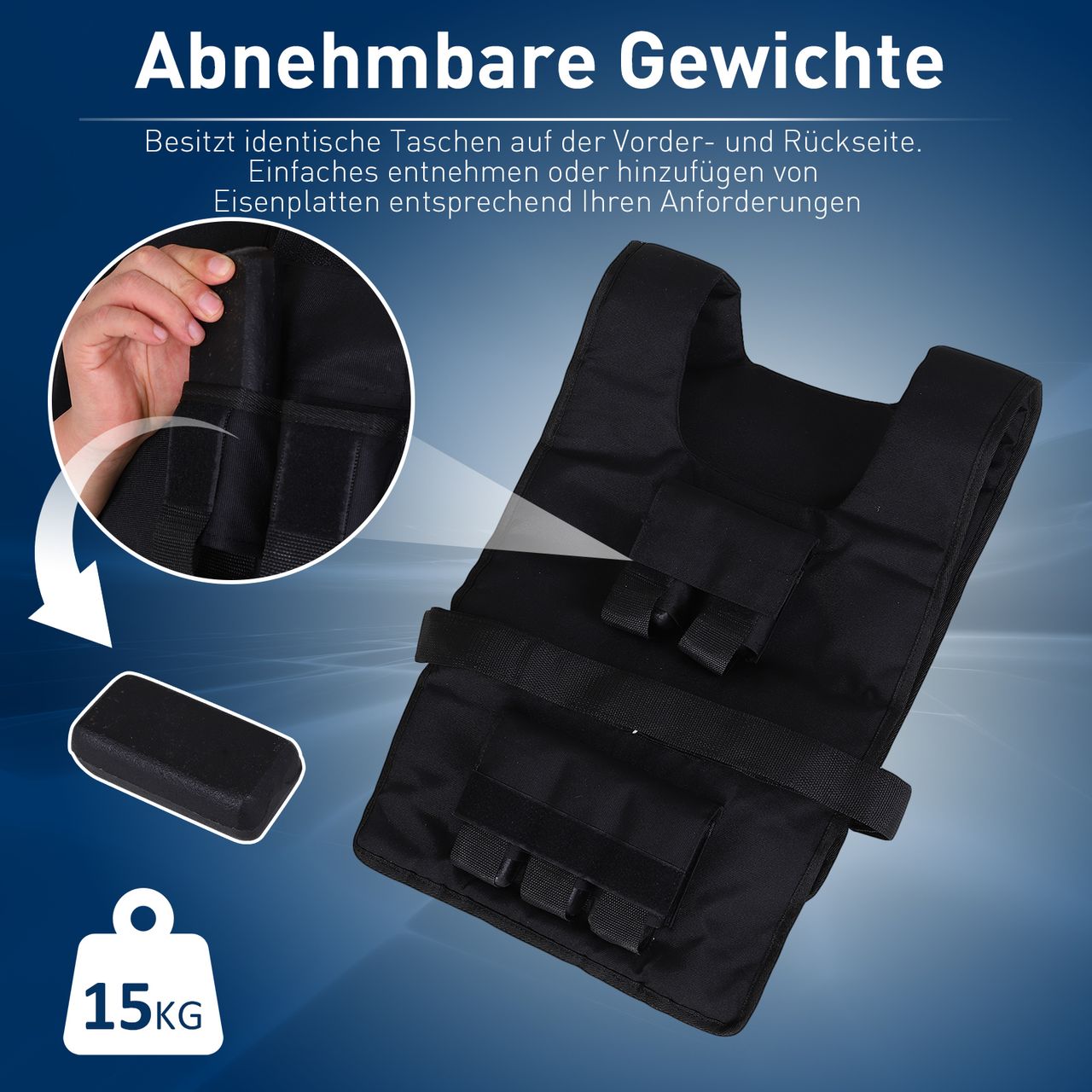 HOMCOM 30 kg Trainingsweste Gewichtsweste Verstellbar Krafttraining Fitness Oxford Eisen Schwarz 36 x 52 cm