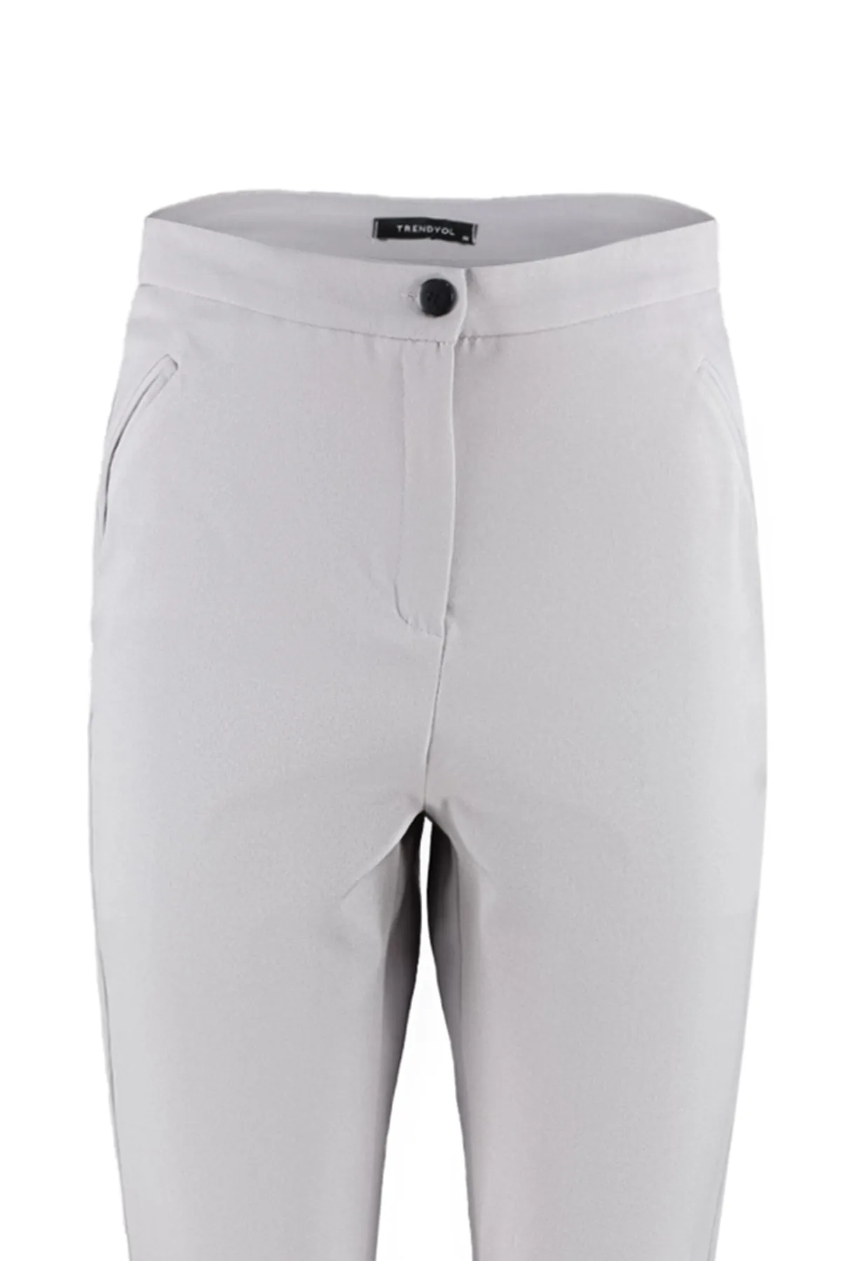 Trendyol Collection  Graue, knöchellange, gewebte Hose mit hoher Taille TWOSS23PL00054
