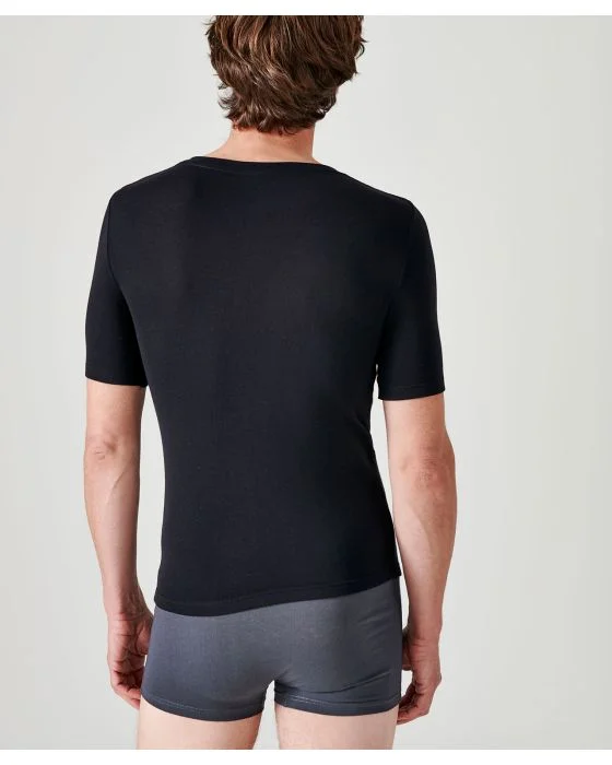 T-shirt col rond fine côte, manches courtes Thermolactyl
