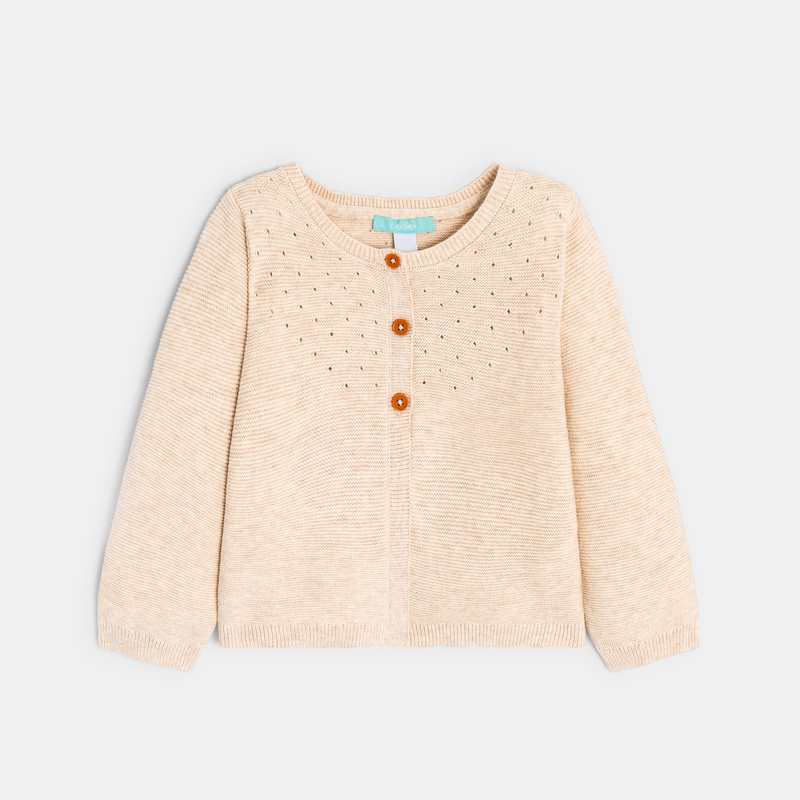 Gilet maille tricot effet pointelle beige bébé fille