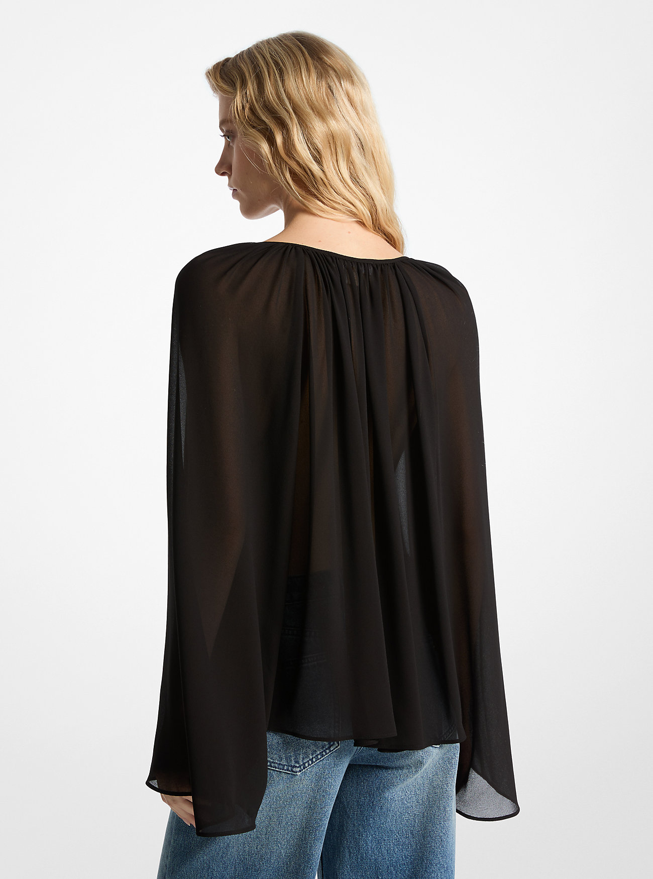 Georgette V-hals bluse - SVART