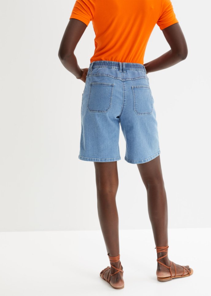 High-Waist-Jeans-Bermuda mit großen Taschen und Bequembund