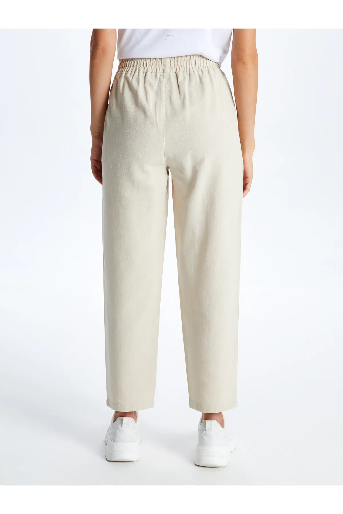 LC Waikiki  Einfarbige Damenhose aus Leinenmischung mit elastischem Bund