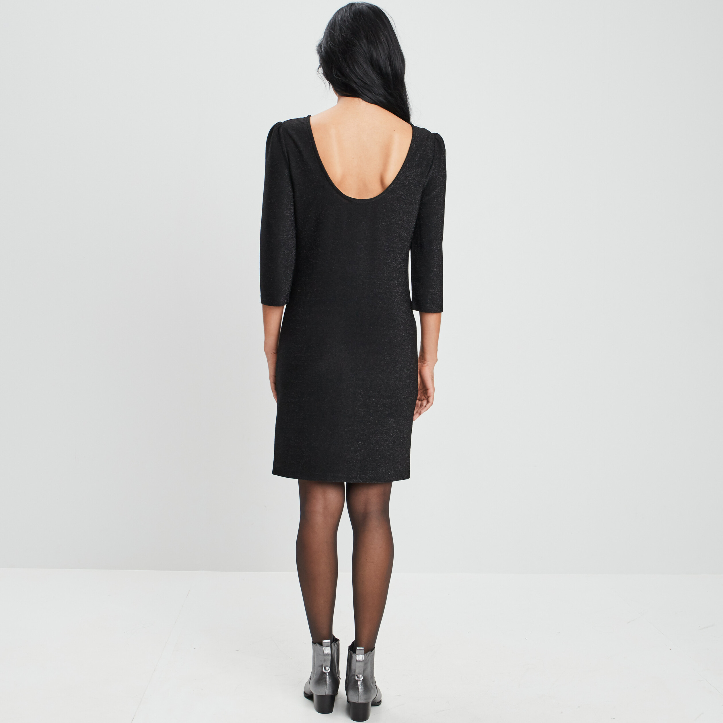 Robe de soirée droite avec ouverture noir femme | La Halle