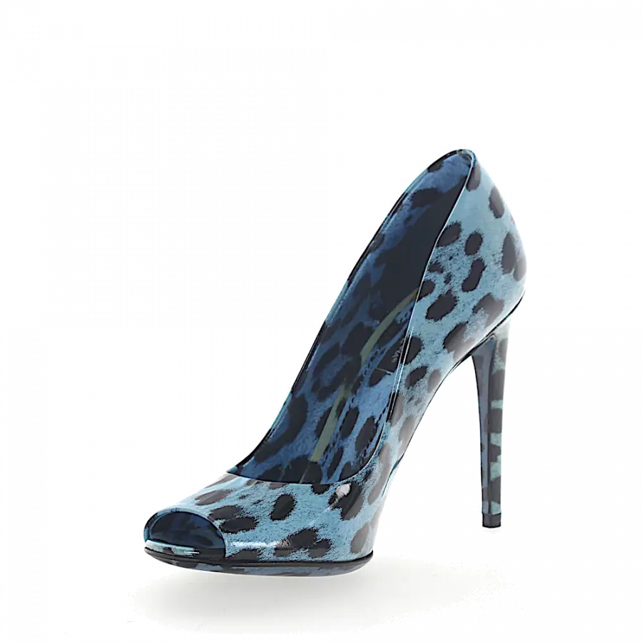 Dolce & Gabbana - Peeptoes Glattleder Leo Print blau schwarz - blau