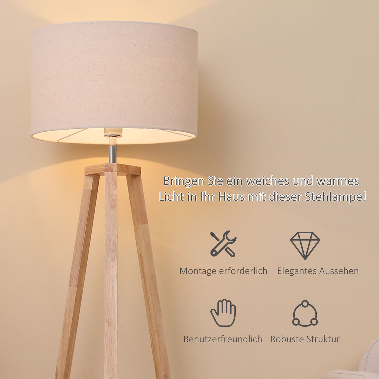HOMCOM Stehlampe für Wohnzimmer Schlafzimmer Büro Gold/Weiß E27 Sockel