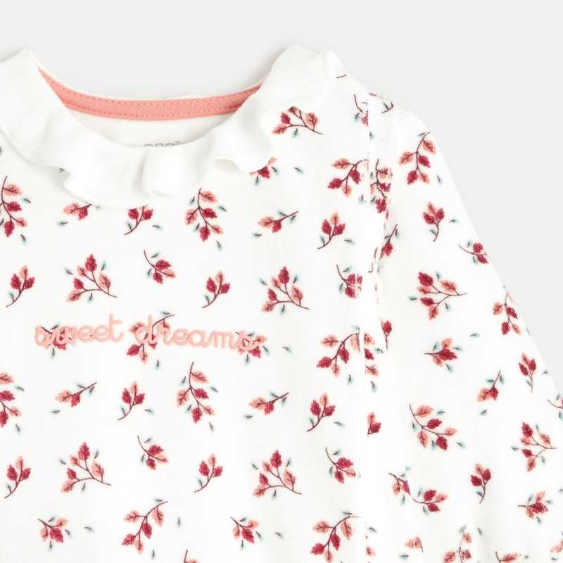 Dors-bien fleuri en velours rose bébé fille