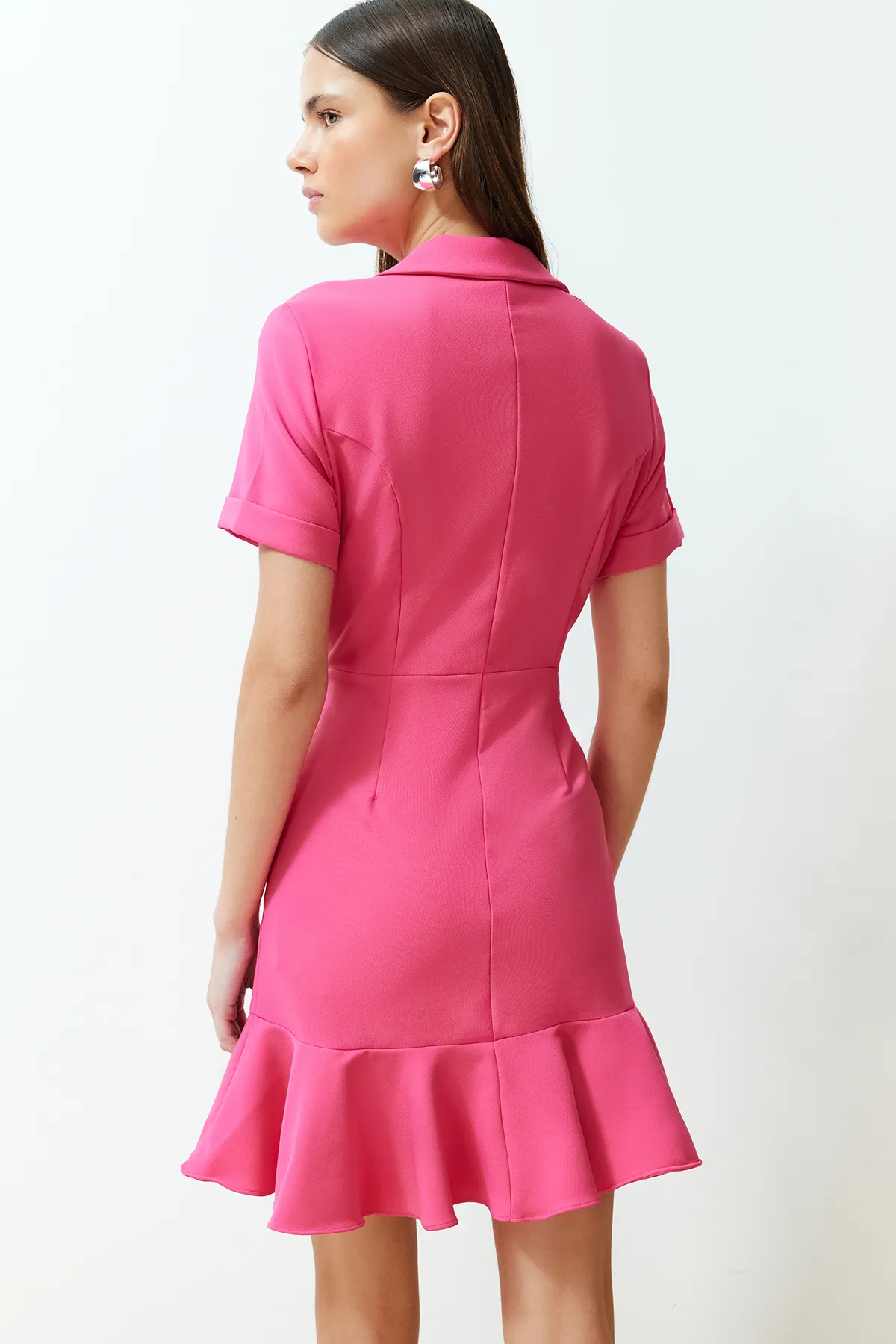 Trendyol Collection  Fuchsia Rock Volant Jackenkragen Mini Webkleid TWOSS24EL00600