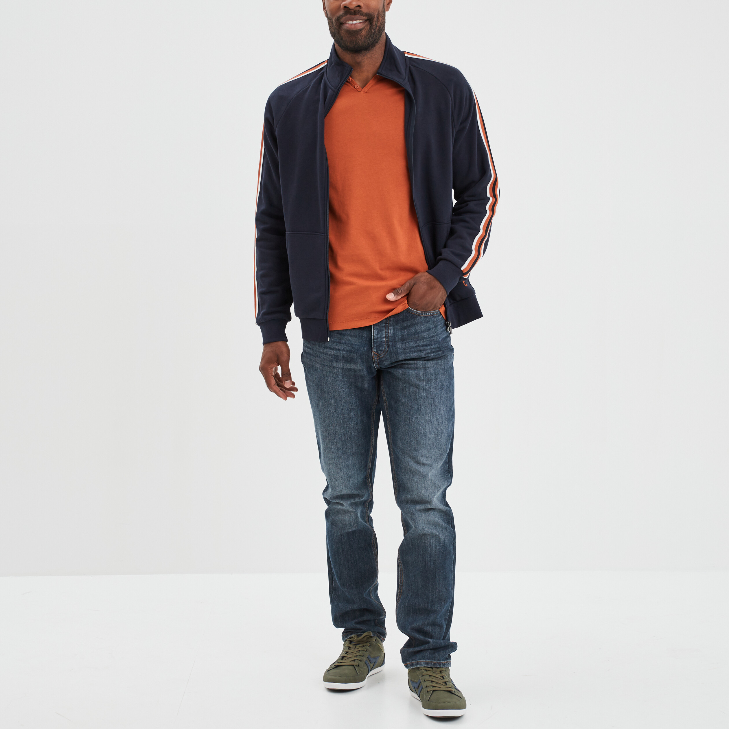 Sweat zippé col montant et bandes Creeks bleu foncé homme | La Halle