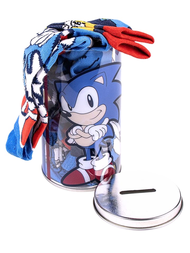 Sonic 4er - Pack Kindersocken Sonic The Hedgehog Geschenkset mit Spardose  in Blau günstig kaufen