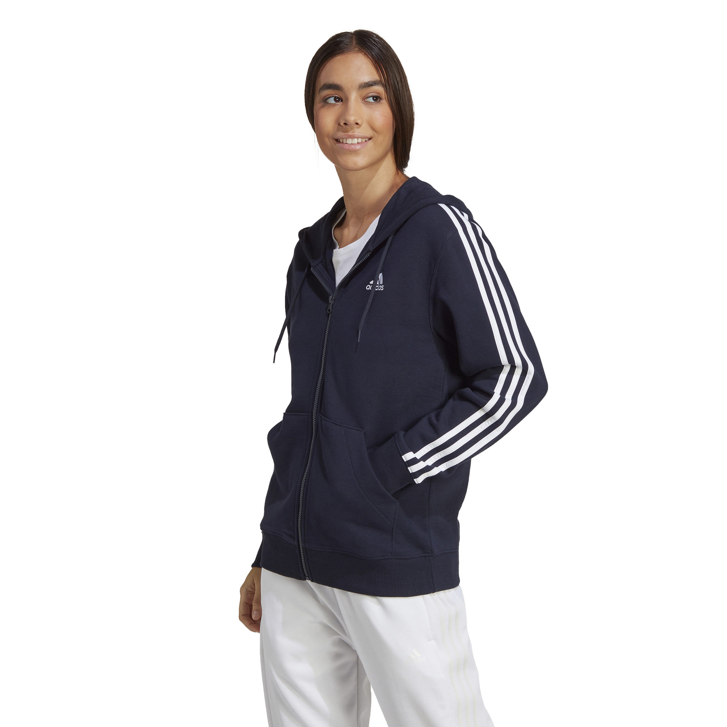3 Stripes French Terry Sweatjacke Damen - Dunkelblau, Weiß