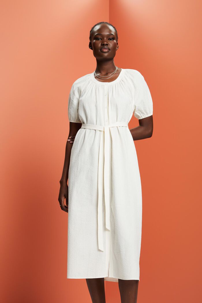 Midi-Hemdblusenkleid mit Bindegürtel, Baumwollmix