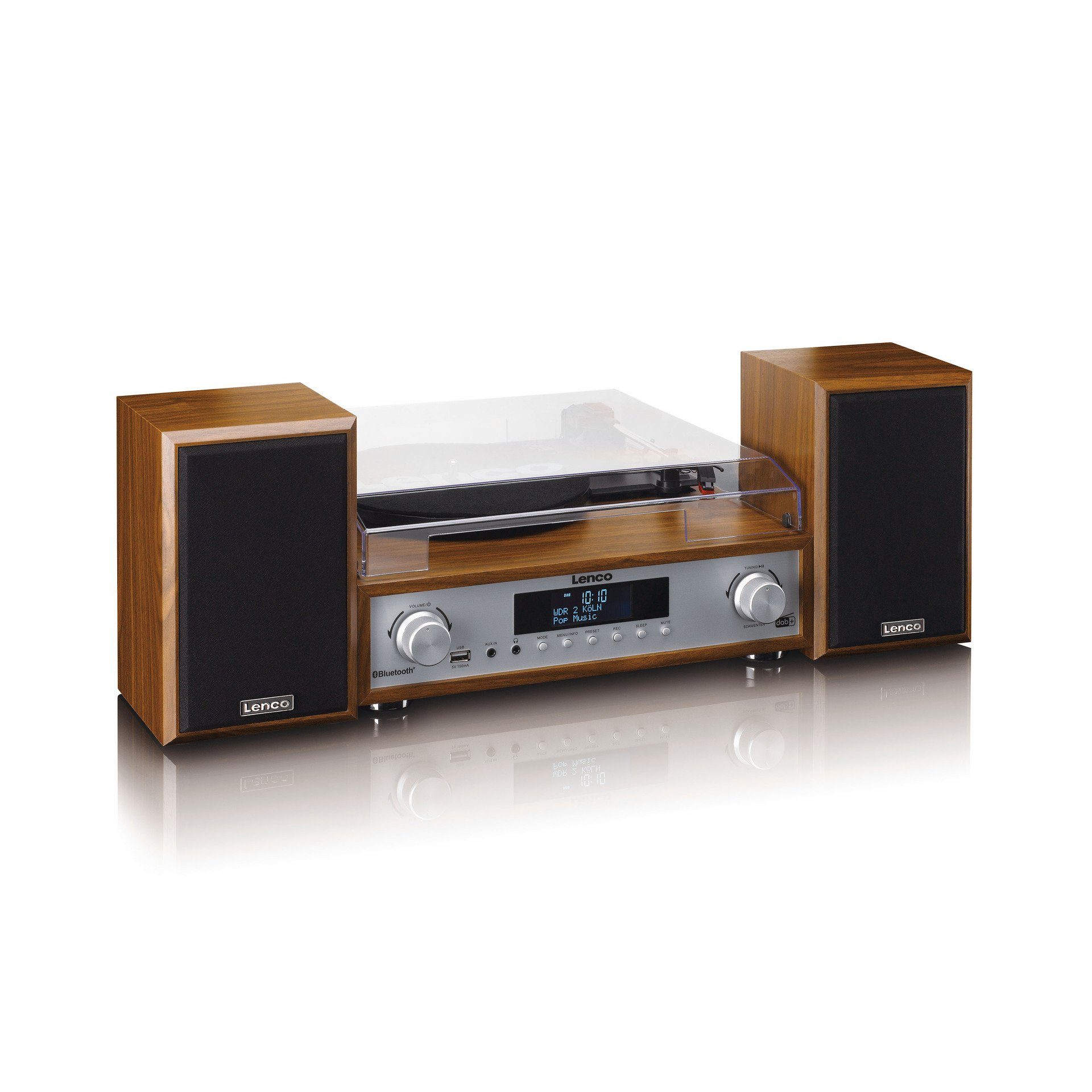 Lenco MC-160WD Hifi-Set DAB+, FM-Radio, Plattenspieler und Bluetooth Radioplattenspieler (Bluetooth)