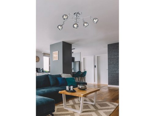 meineWunschleuchte LED Deckenstrahler, Dimmfunktion, LED wechselbar, Warmweiß, ausgefallene große Designer-lampe Rauchglas mehrflammig, B: 65cm