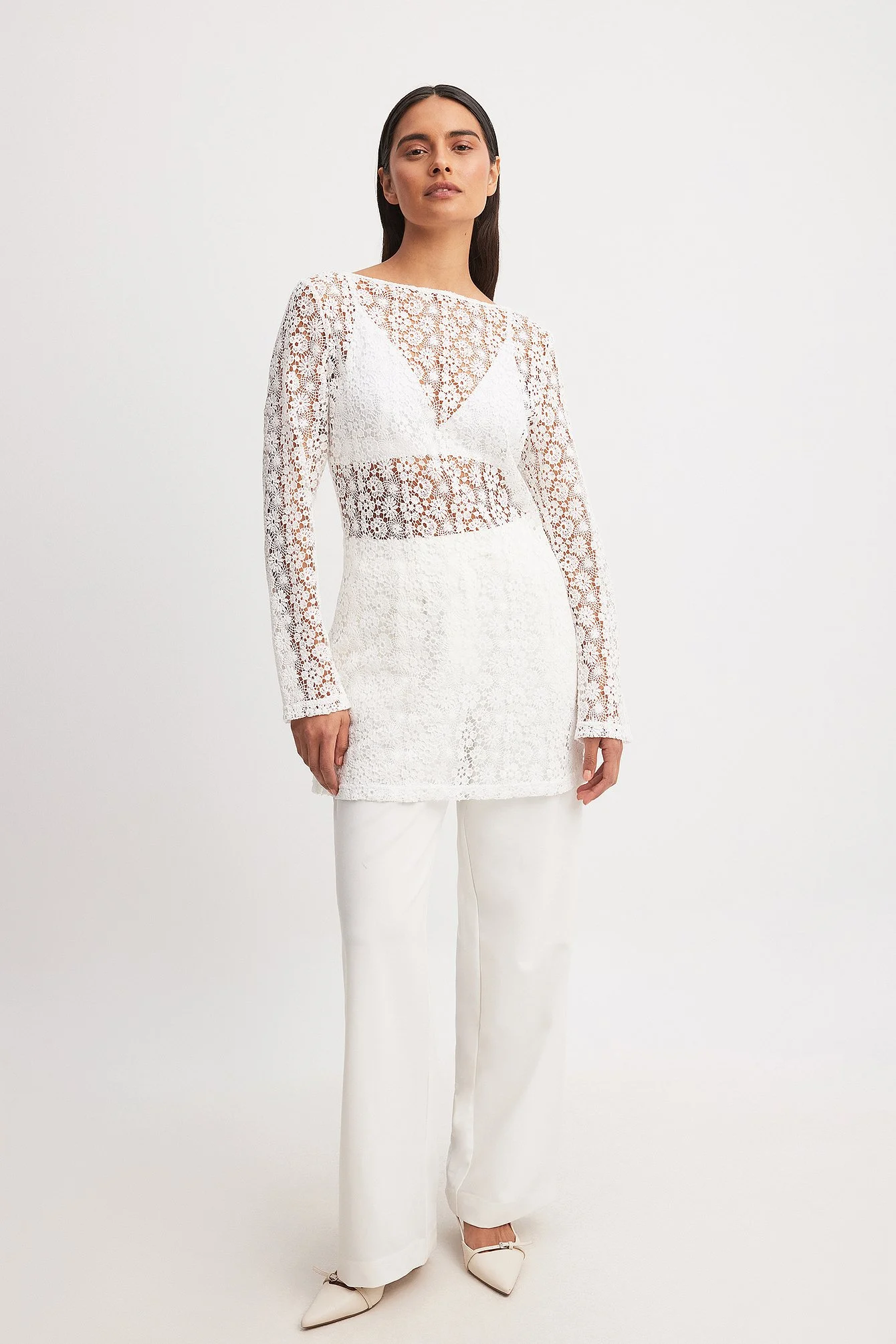 Crochet Wide Sleeve Mini Dress
