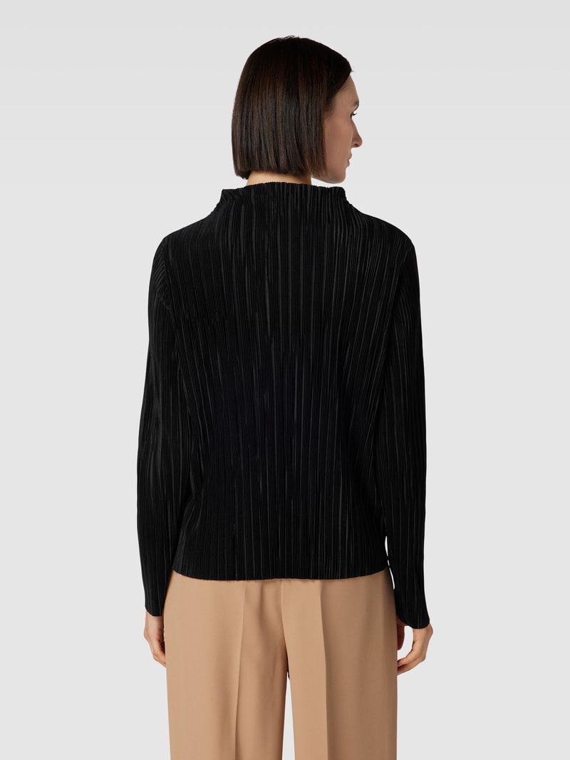 Blusenshirt mit Stehkragen und Strukturmuster in schwarz