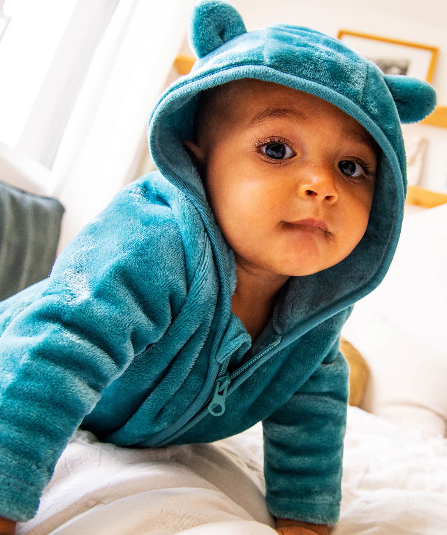 Sweat zippé à capuche en fourrure imitation bébé bleu | GEMO
