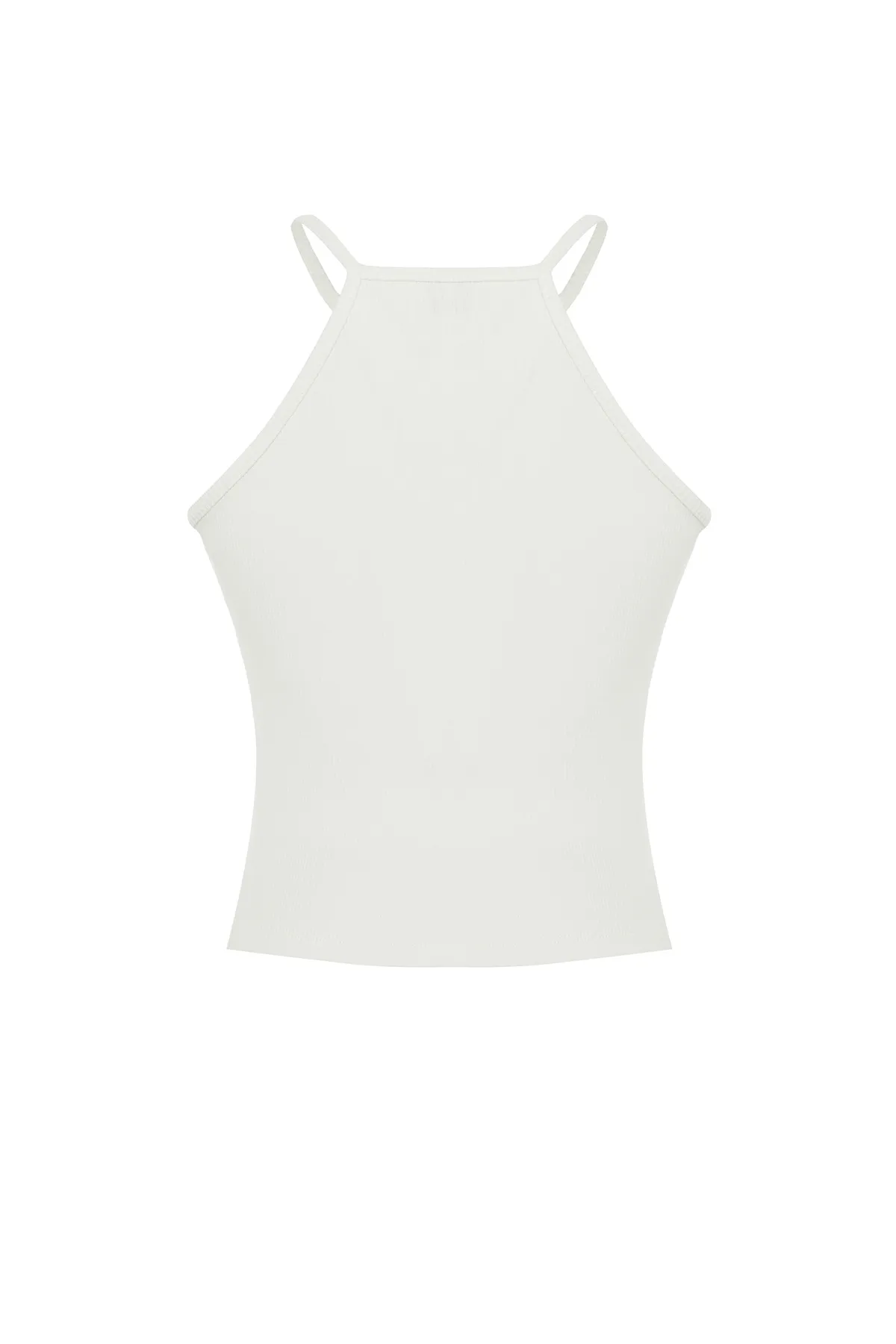 Trendyol Collection  Ecrufarbene, figurbetonte, kurze Bluse aus geripptem Stretch-Strick mit Steindetail TWOSS23BZ00568