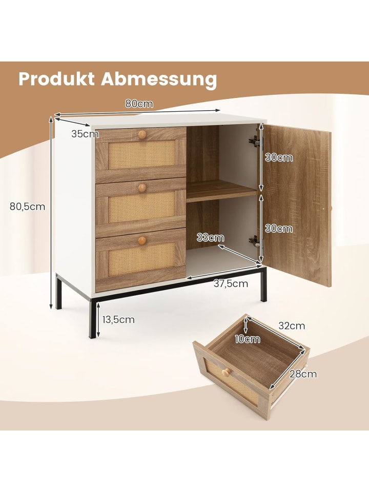 COSTWAY Sideboard mit 3 Schubladen 80cm in Beige günstig kaufen onesize