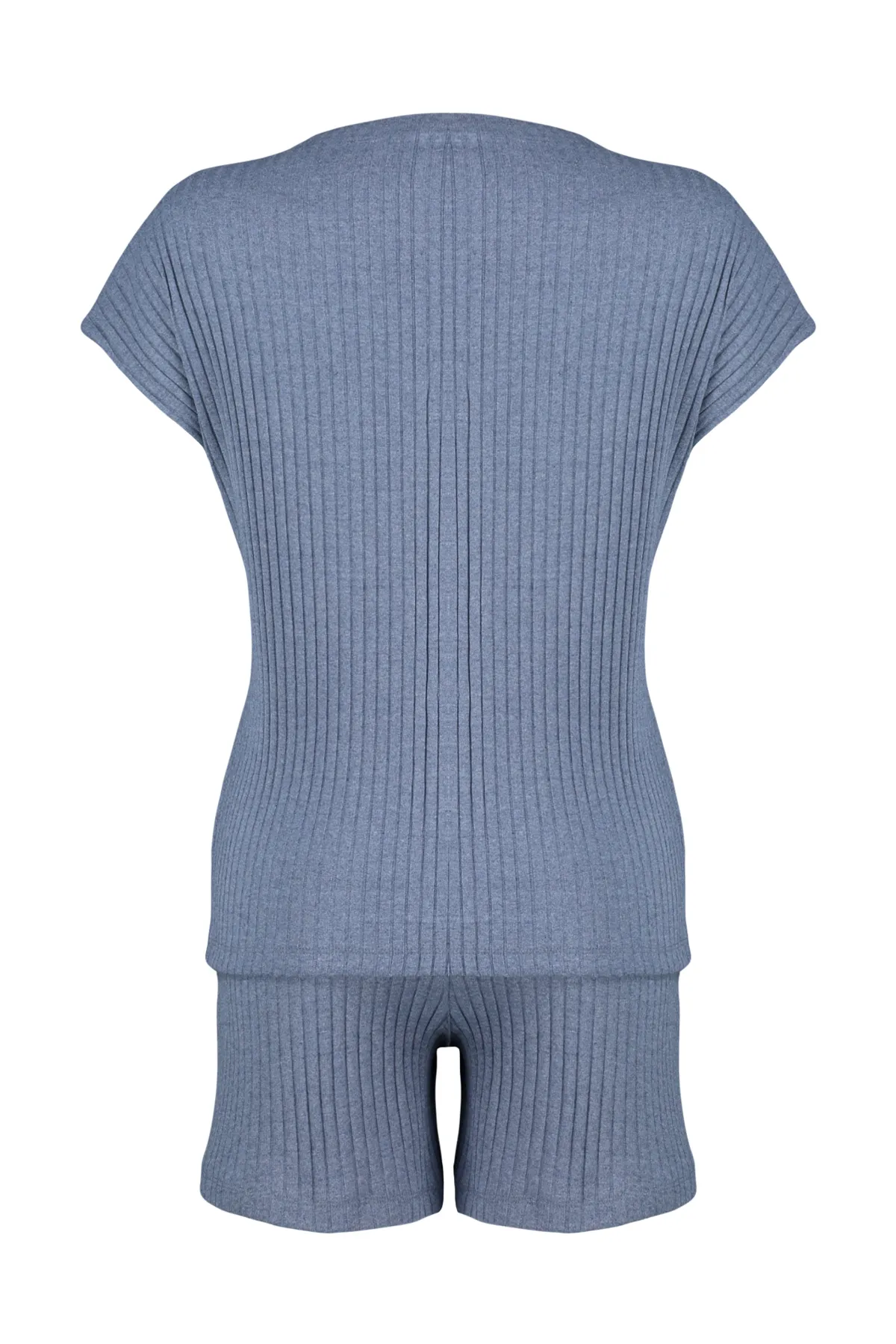 Trendyol Collection  Blaues Pyjama-Set aus Baumwollkordelstrick THMSS24PT00275