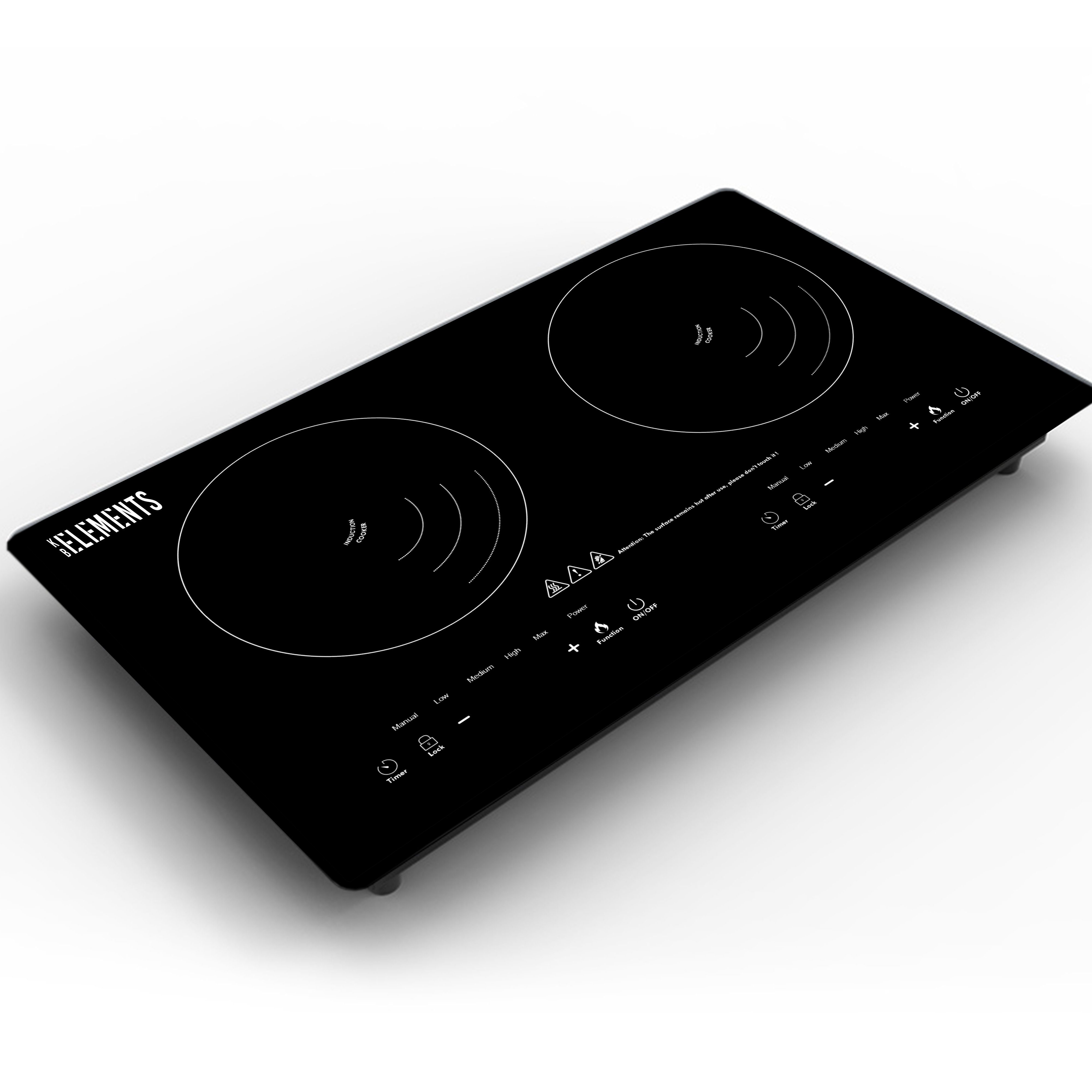 KB Elements Doppel-Induktionskochplatte ELK103P, 4000 Watt, Abschaltautomatik, Timer, Lüfter