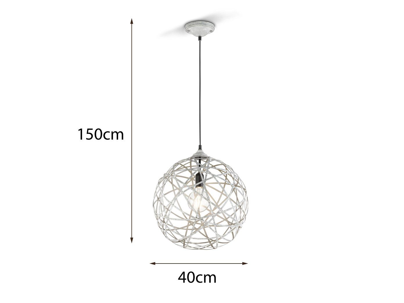 meineWunschleuchte LED Pendelleuchte, LED wechselbar, Warmweiß, ausgefallene Designer-lampen für Esstisch Treppenhaus Kugel Grau Ø40cm