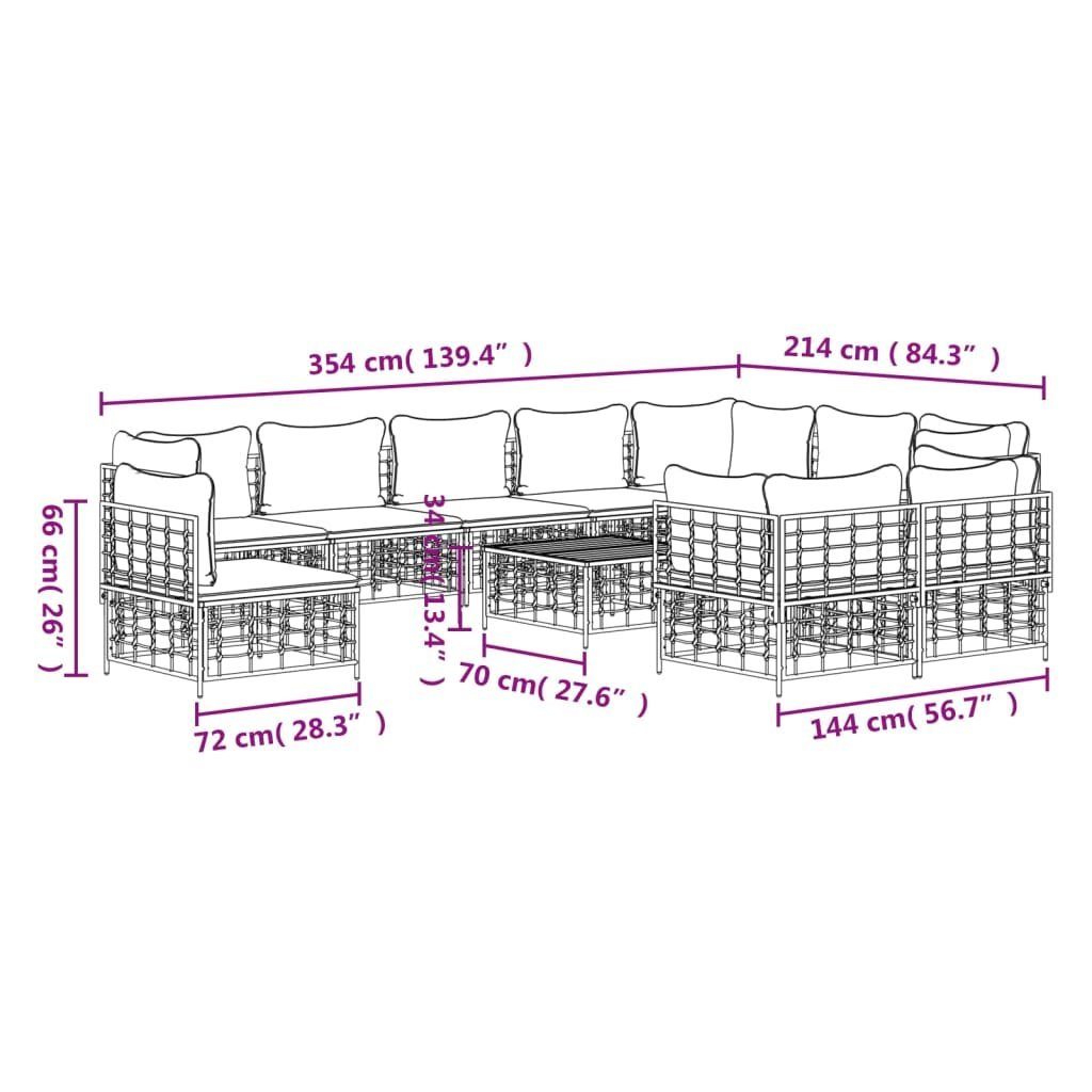 vidaXL Loungesofa 11-tlg. Garten-Lounge-Set mit Kissen Anthrazit Poly Rattan, 11 Teile