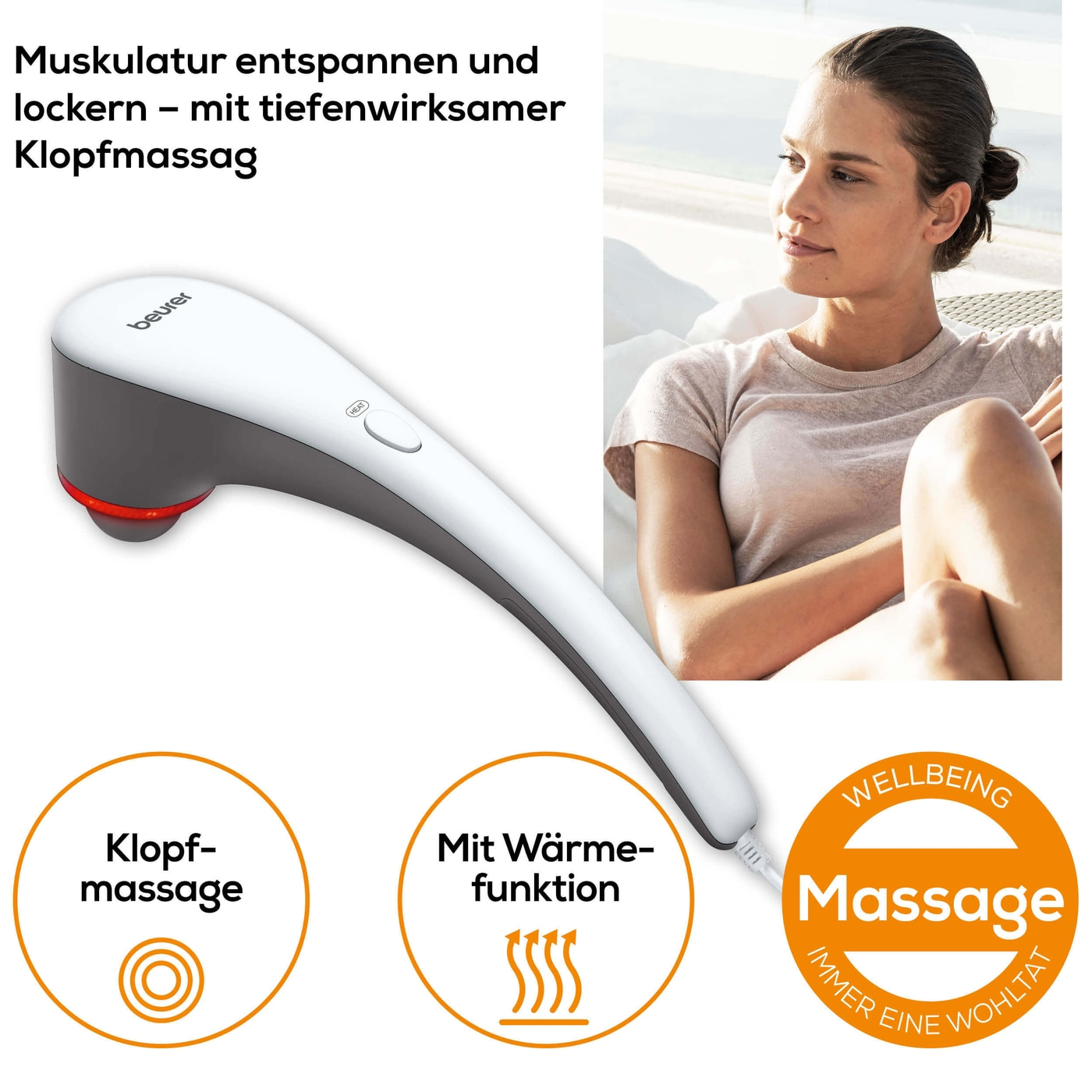 Beurer Klopf-Massagegerät MG 55-Massagegrät für eine tiefenwirksame, entspannende Klopfmassage & 3 Aufsätzen