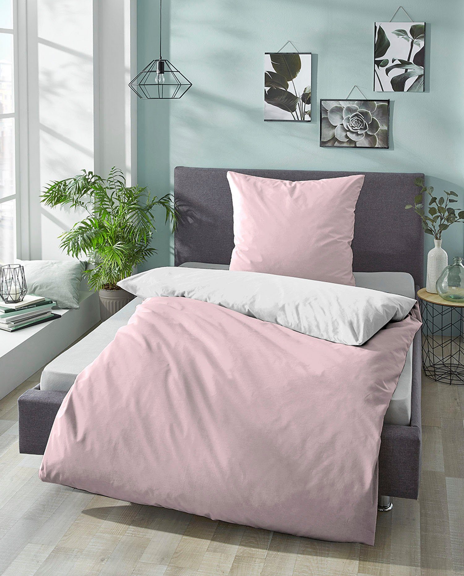 Wendebettwäsche Uni-Microfaser-Satin in Gr. 135x200 oder 155x220 cm, Castell - Markenbettwäsche, Microfaser-Satin, 2 teilig, pflegeleichte Bettwäsche mit Reißverschluss, Bettwäsche mit Wendeoptik