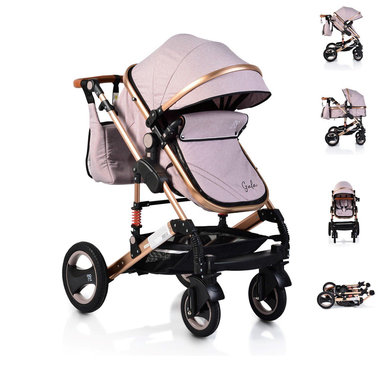 Moni Kombi-Kinderwagen Kinderwagen Gala, Tragetasche Sportsitz umbaubar Wickeltasche Sitz umkehrbar